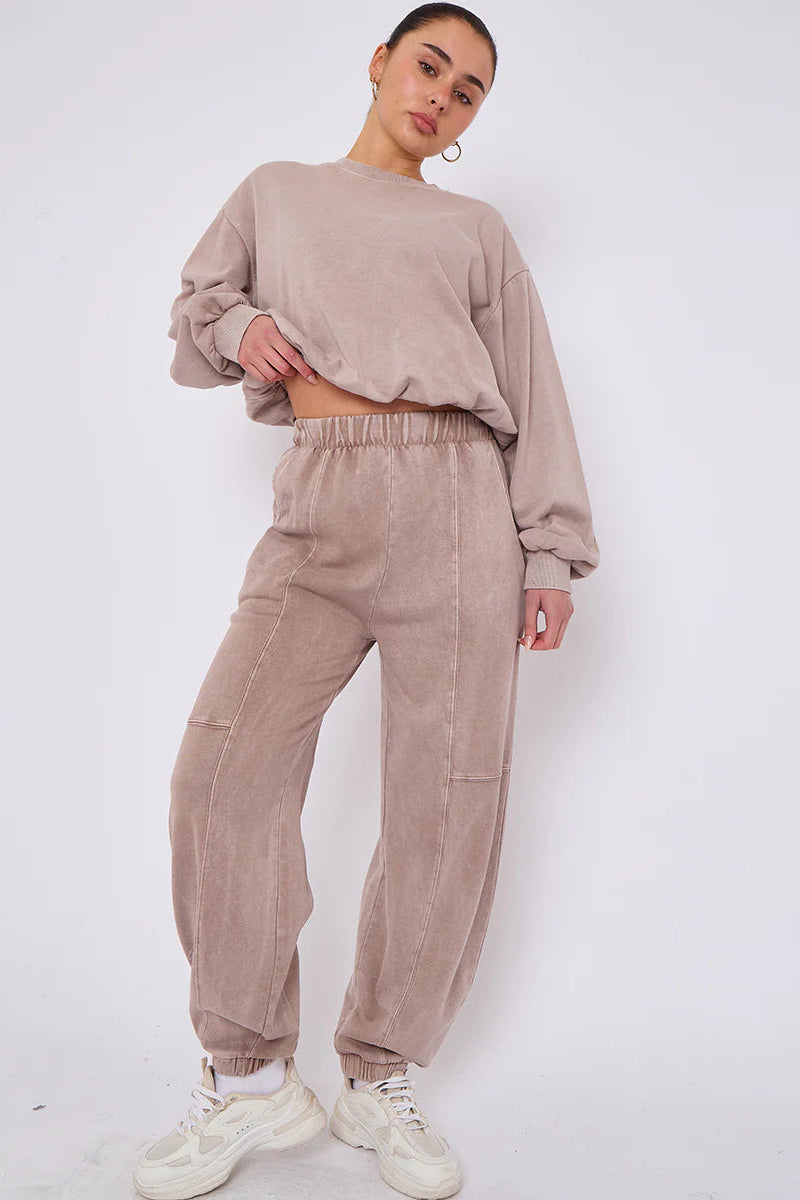 Acid Wash Sweatshirt & Joggers Bubble Hem Tracksuit