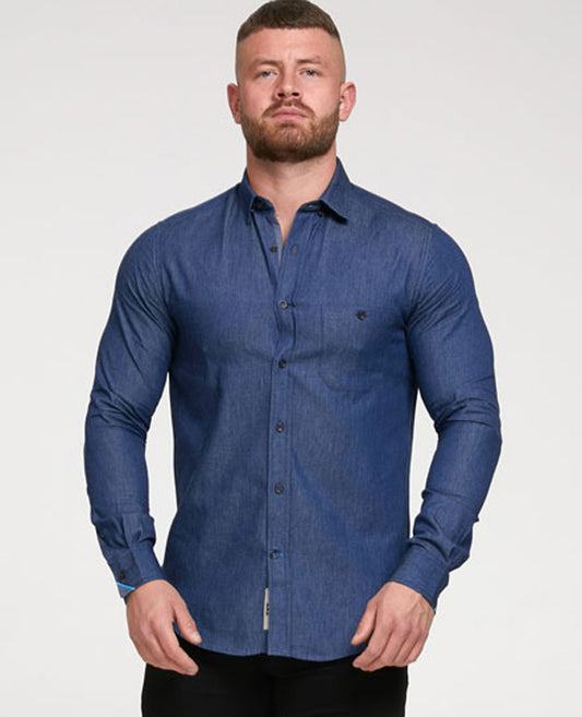 Duke Button Down Denim Shirt with Chest Pocket Plus Size