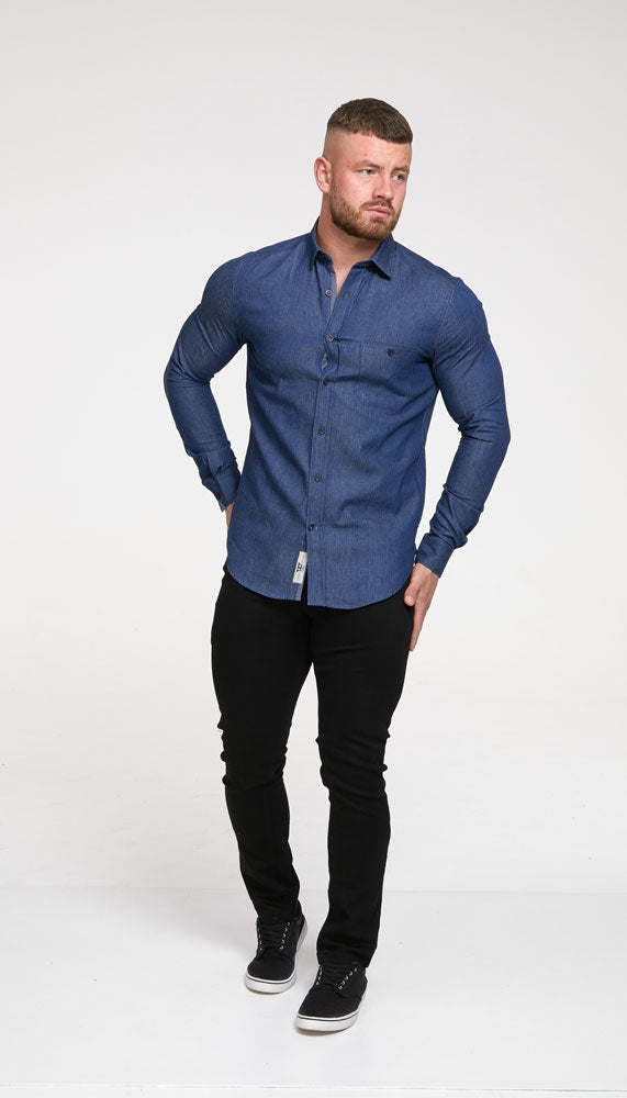 Duke Button Down Denim Shirt with Chest Pocket Plus Size