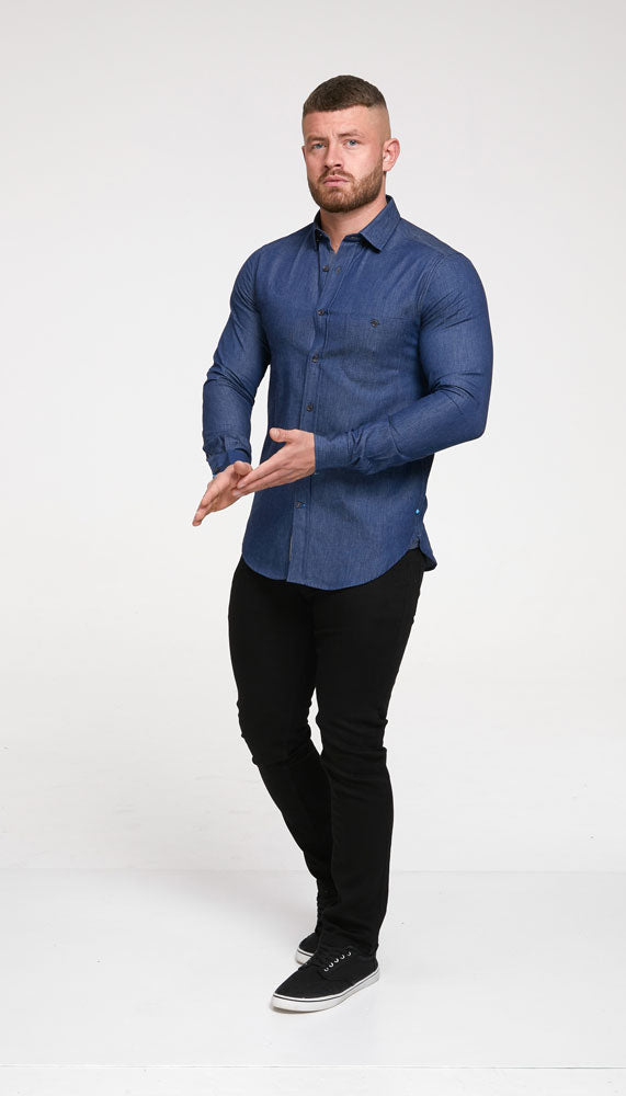 Duke Button Down Denim Shirt with Chest Pocket Plus Size