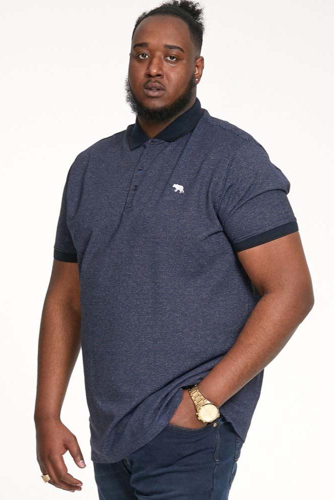 D555 Navy Short Sleeve Jersey Jacquard Polo Shirt Plus Size