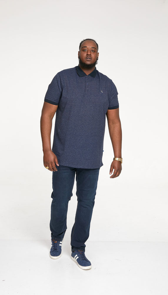 D555 Navy Short Sleeve Jersey Jacquard Polo Shirt Plus Size