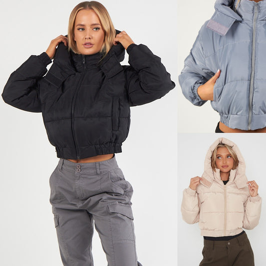 Cropped Puffer Coat with Detachable Hood