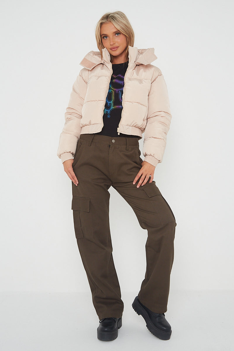 Cropped Puffer Coat with Detachable Hood