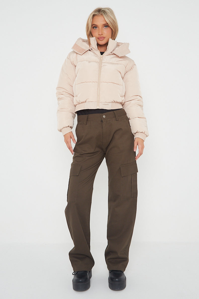 Cropped Puffer Coat with Detachable Hood