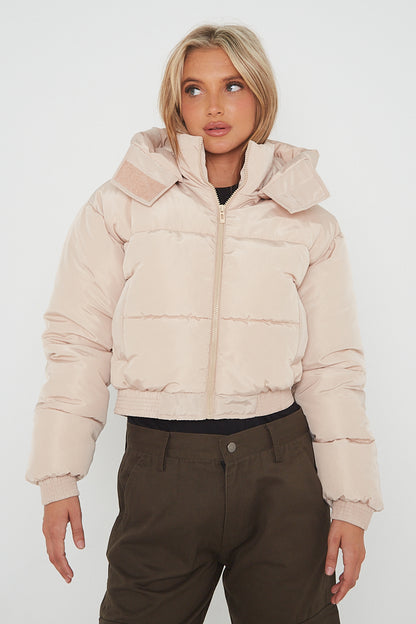 Cropped Puffer Coat with Detachable Hood