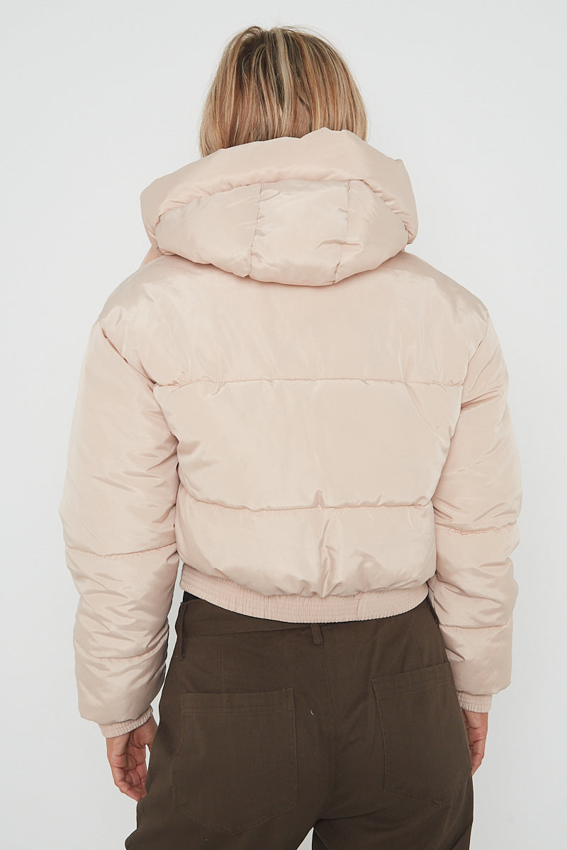 Cropped Puffer Coat with Detachable Hood