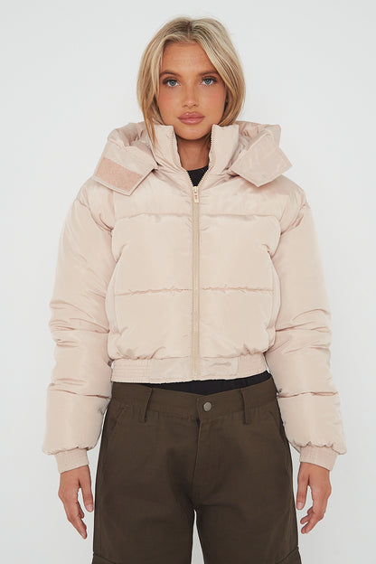 Cropped Puffer Coat with Detachable Hood