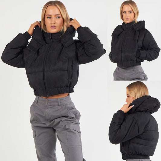 Cropped Puffer Coat with Detachable Hood