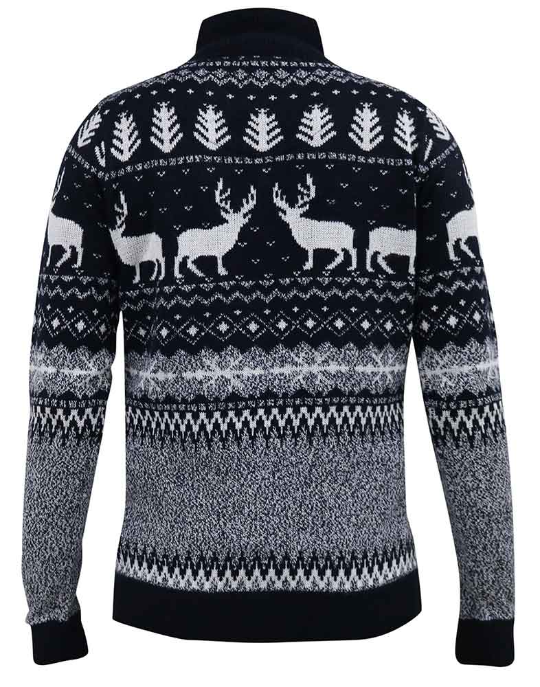 D555 1/4 Zip Reindeer All-Over Print Knit Christmas Sweater