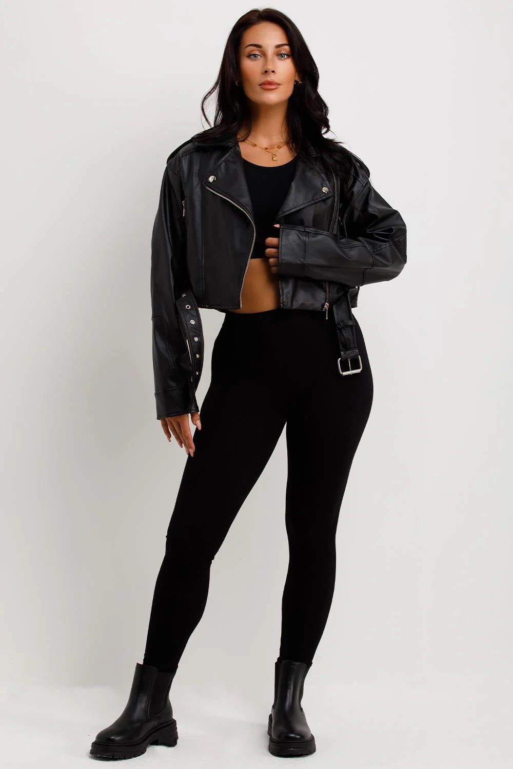 Cropped Biker Faux Leather Jacket