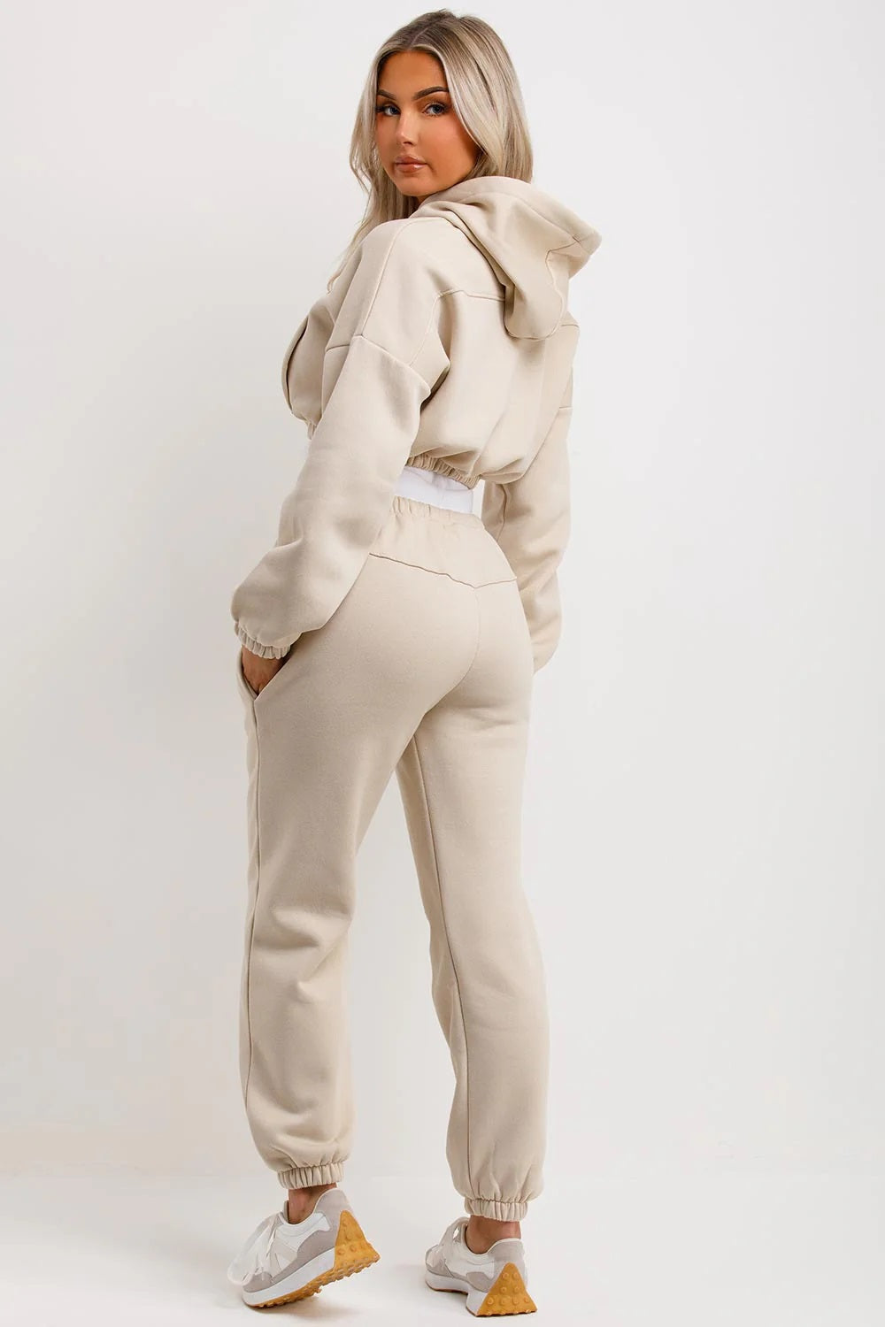 Cropped Hoodie and Joggers Tracksuit with Ribbed Hem