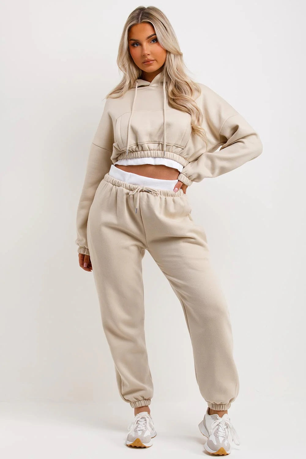 Cropped Hoodie and Joggers Tracksuit with Ribbed Hem