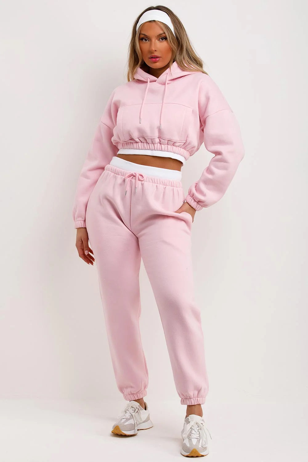 Cropped Hoodie and Joggers Tracksuit with Ribbed Hem