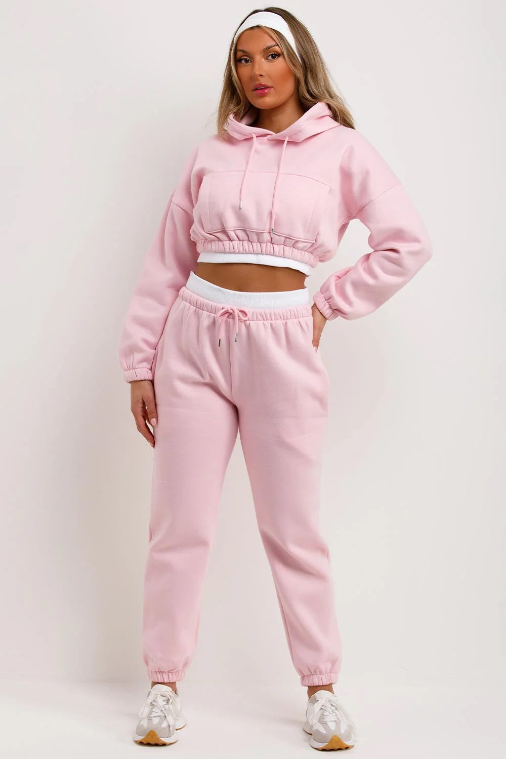 Cropped Hoodie and Joggers Tracksuit with Ribbed Hem