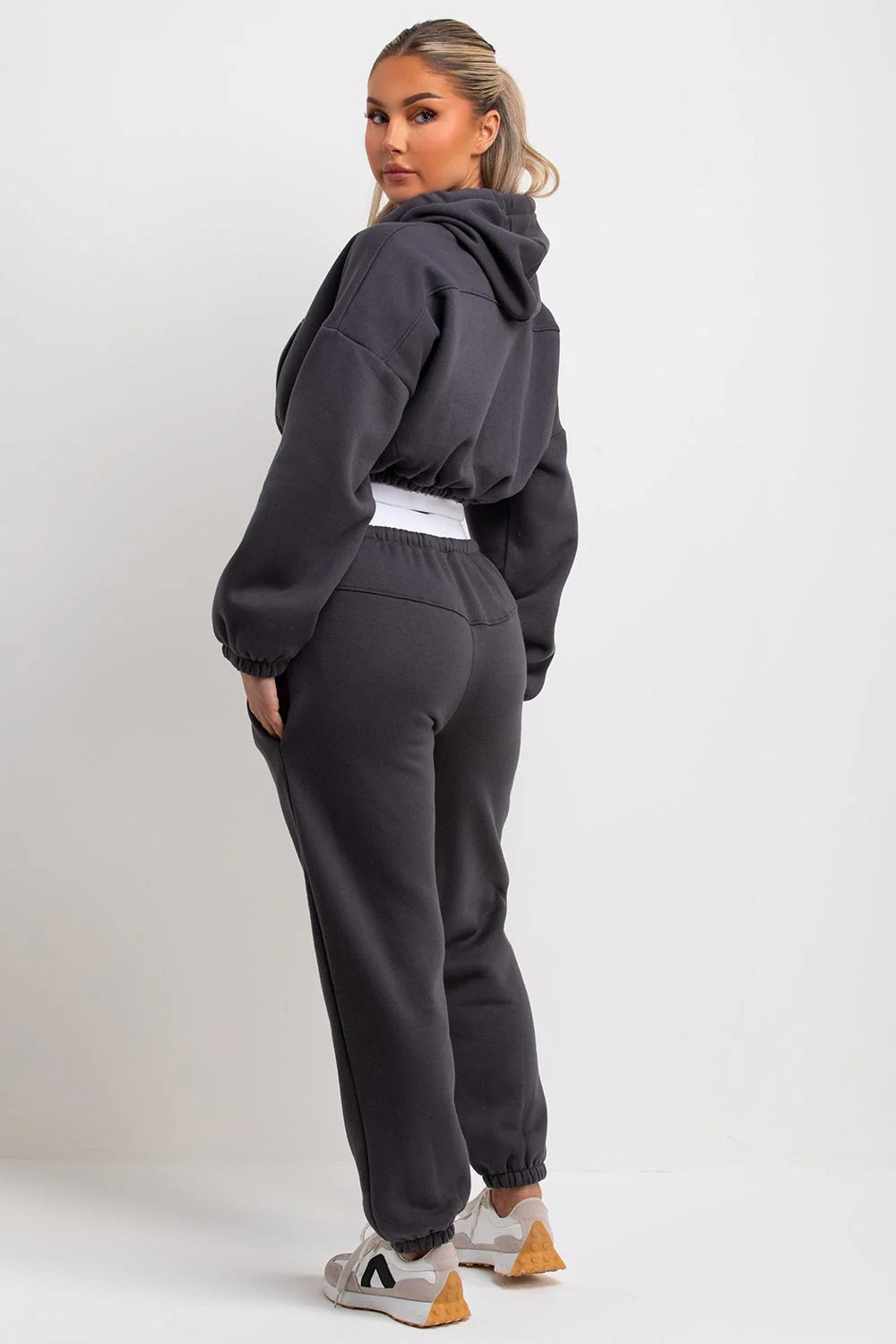 Cropped Hoodie and Joggers Tracksuit with Ribbed Hem