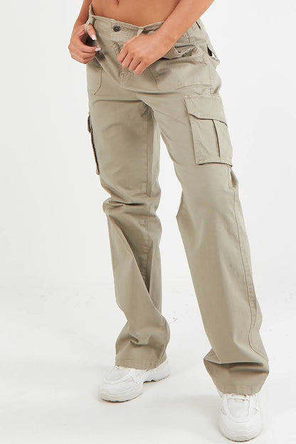 Combat Stretch Open Hem Low Waist Cotton Cargo Trousers