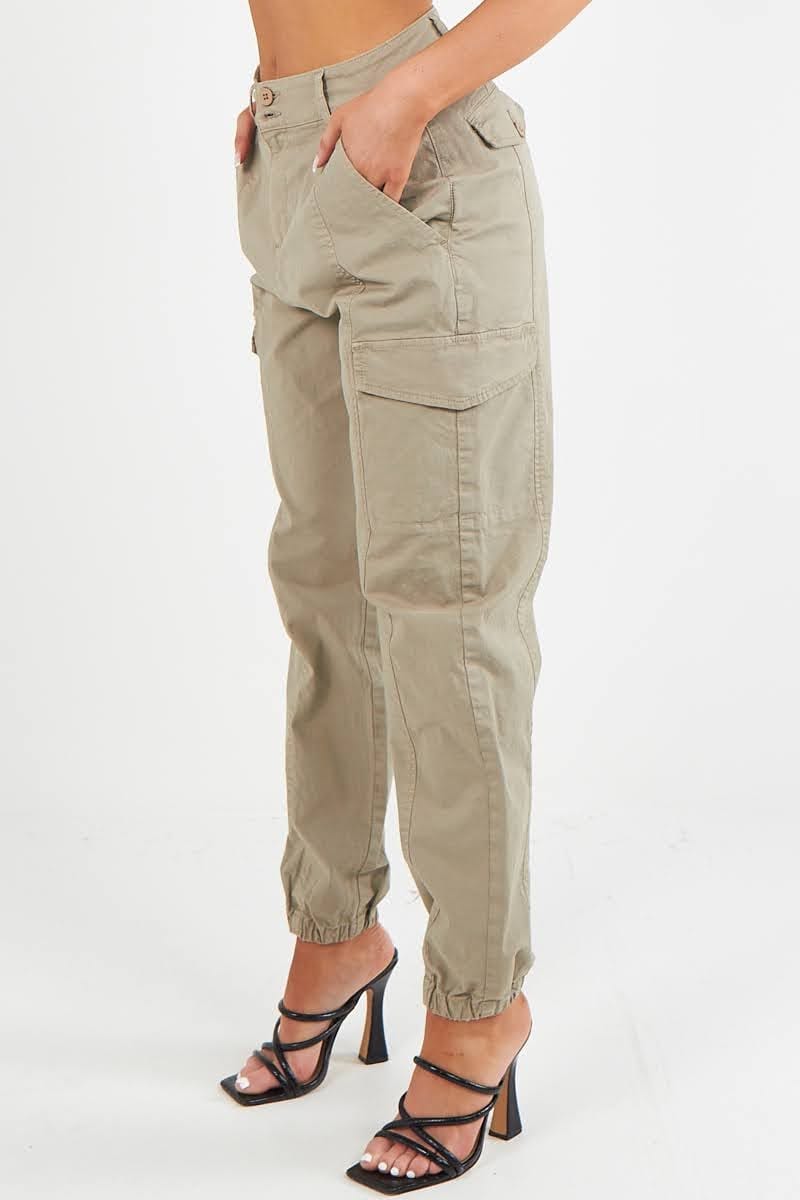 Combat Stretch Elasticated Cuff Hem Low Waist Cotton Cargo Trousers