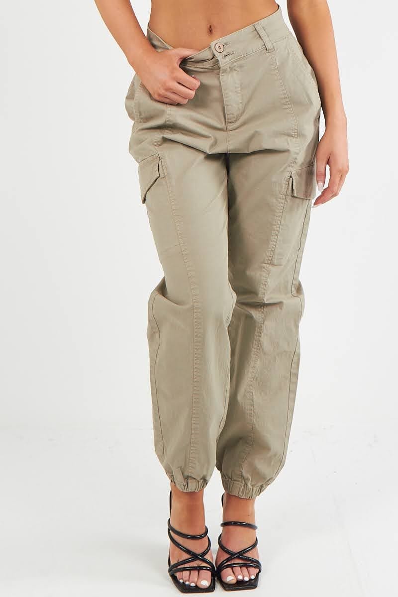 Combat Stretch Elasticated Cuff Hem Low Waist Cotton Cargo Trousers