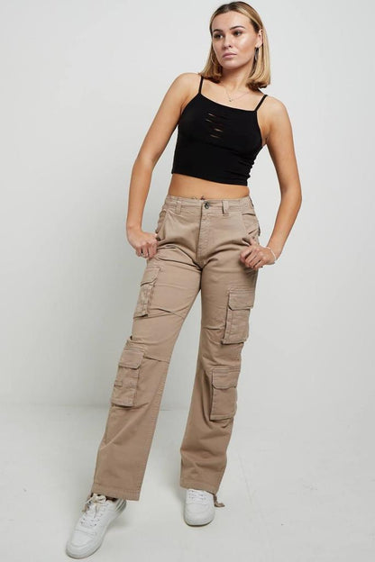 Combat Stretch Drawstring Hem Low Waist Cotton Cargo Trousers