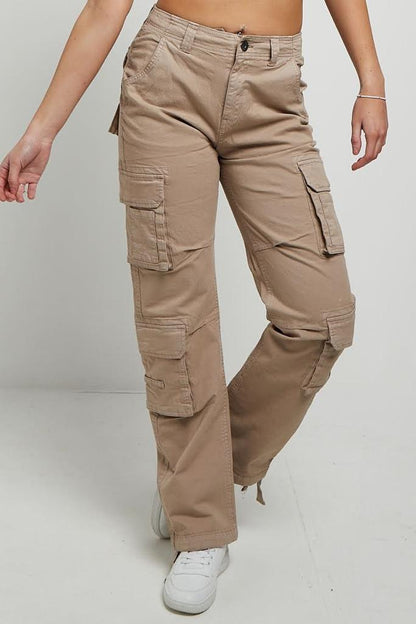 Combat Stretch Drawstring Hem Low Waist Cotton Cargo Trousers