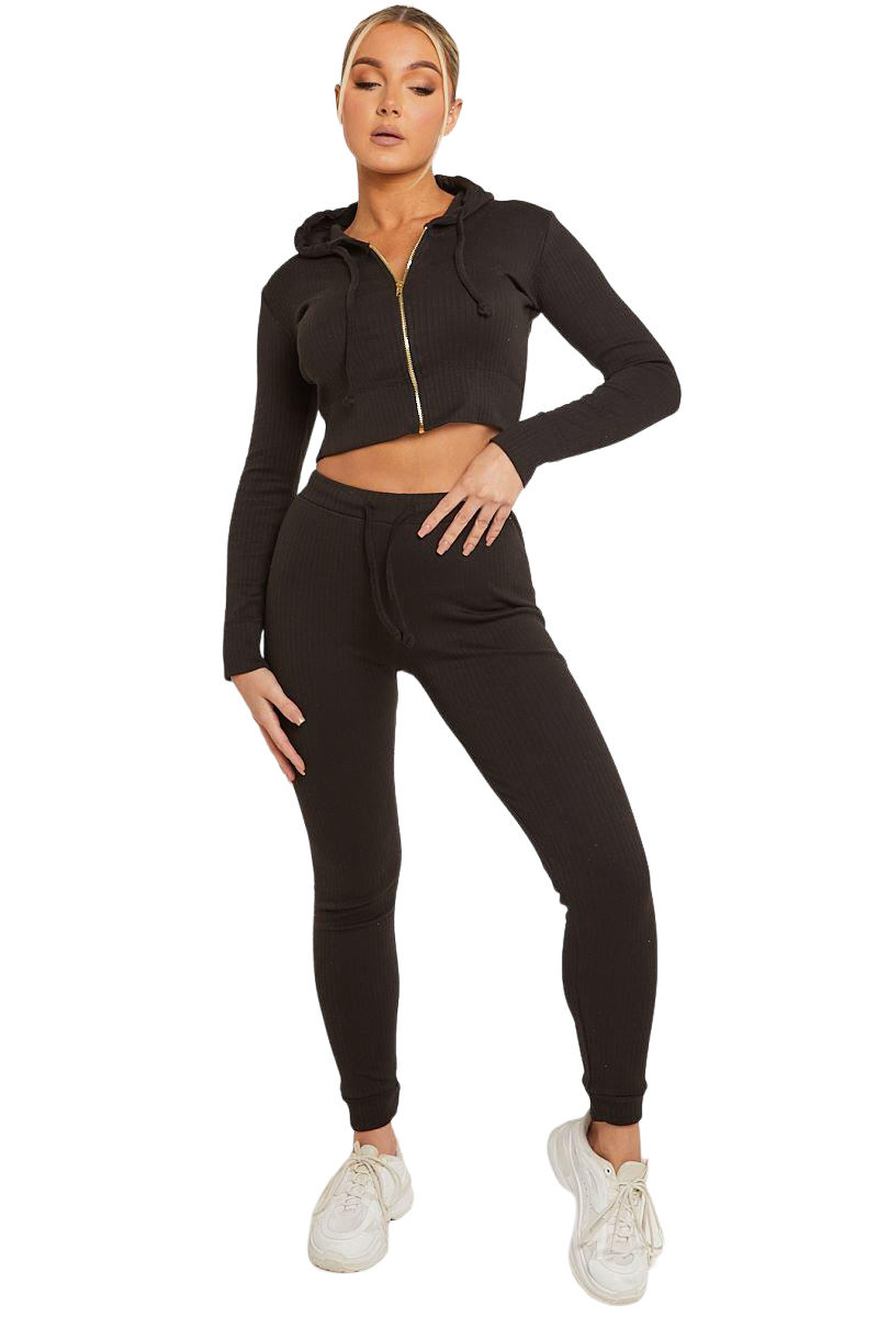 Ribbed Cropped Hoodie and Leggings Set