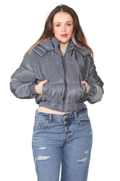 Cropped Puffer Coat with Detachable Hood