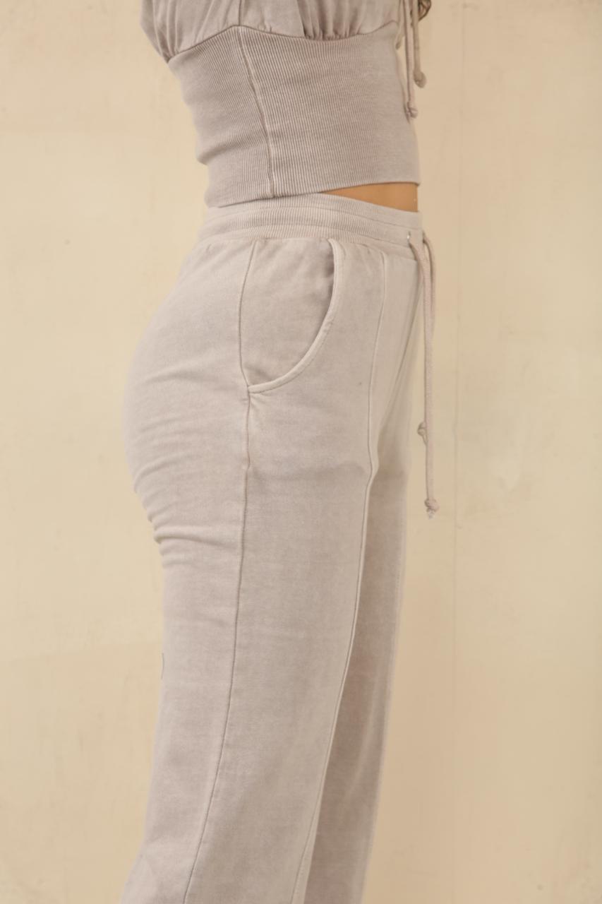 Acid Wash Ribbed Corset Cropped Hoodie & Joggers Tracksuit