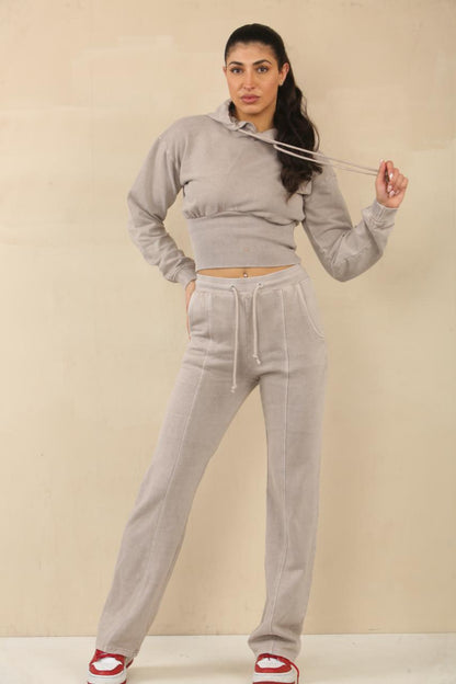 Acid Wash Ribbed Corset Cropped Hoodie & Joggers Tracksuit