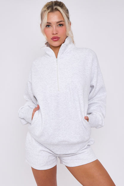 Oversized Half Zip Sweatshirt and Shorts 2-Piece Set