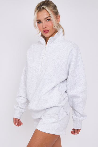 Oversized Half Zip Sweatshirt and Shorts 2-Piece Set