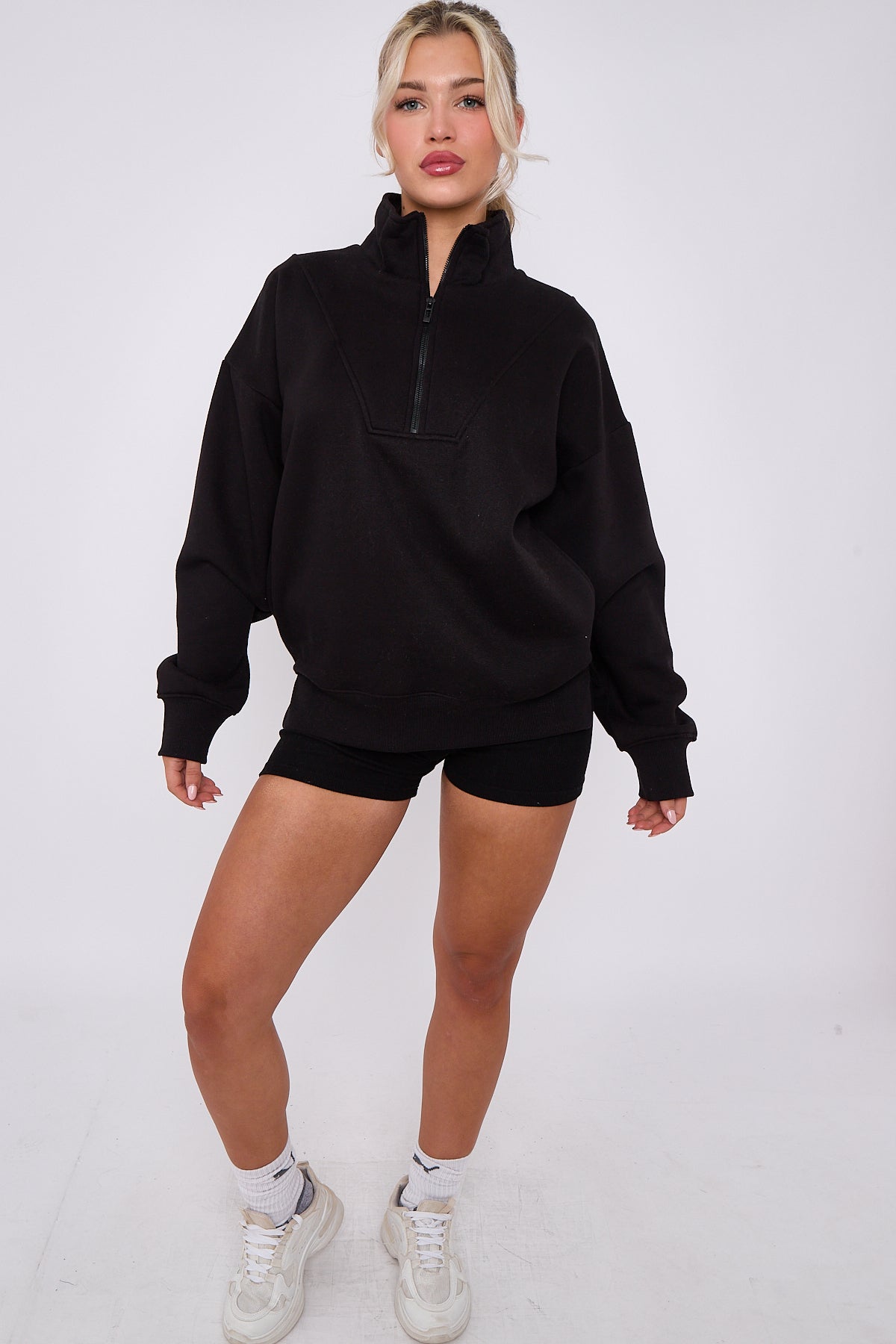 Oversized Half Zip Sweatshirt and Shorts 2-Piece Set