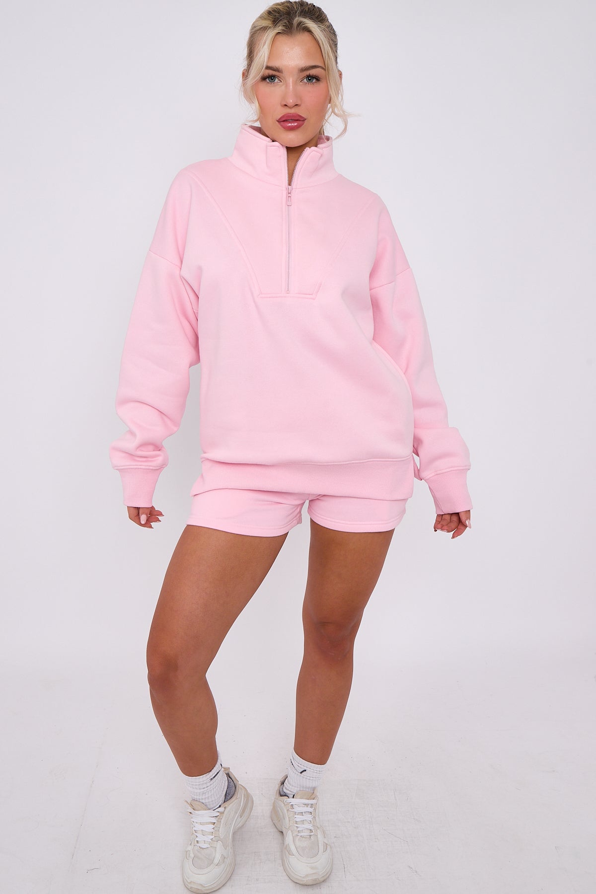 Oversized Half Zip Sweatshirt and Shorts 2-Piece Set