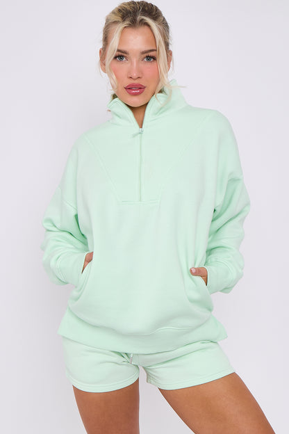 Oversized Half Zip Sweatshirt and Shorts 2-Piece Set