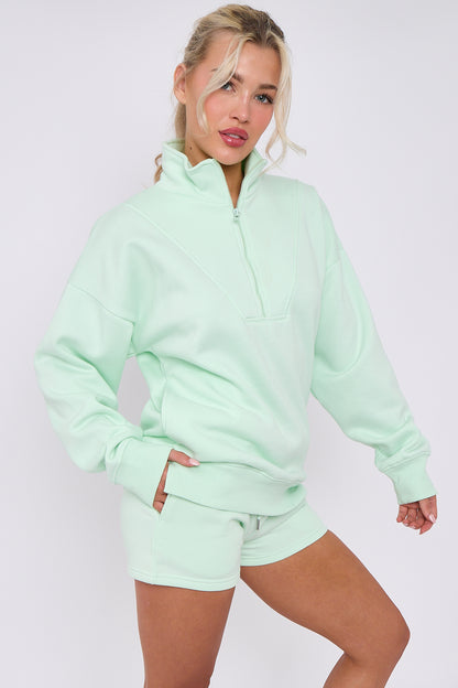 Oversized Half Zip Sweatshirt and Shorts 2-Piece Set