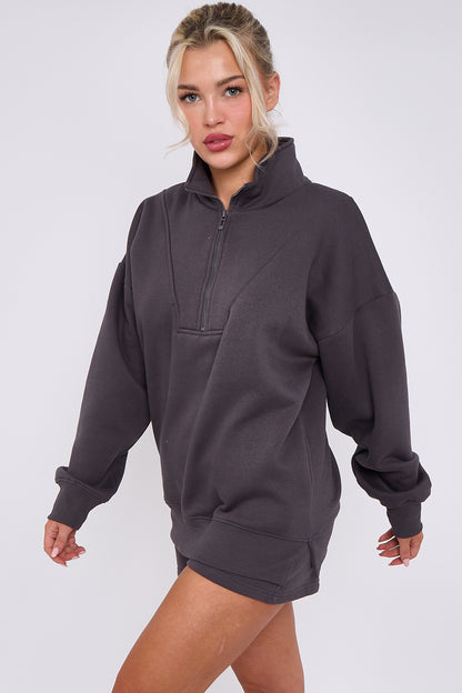 Oversized Half Zip Sweatshirt and Shorts 2-Piece Set