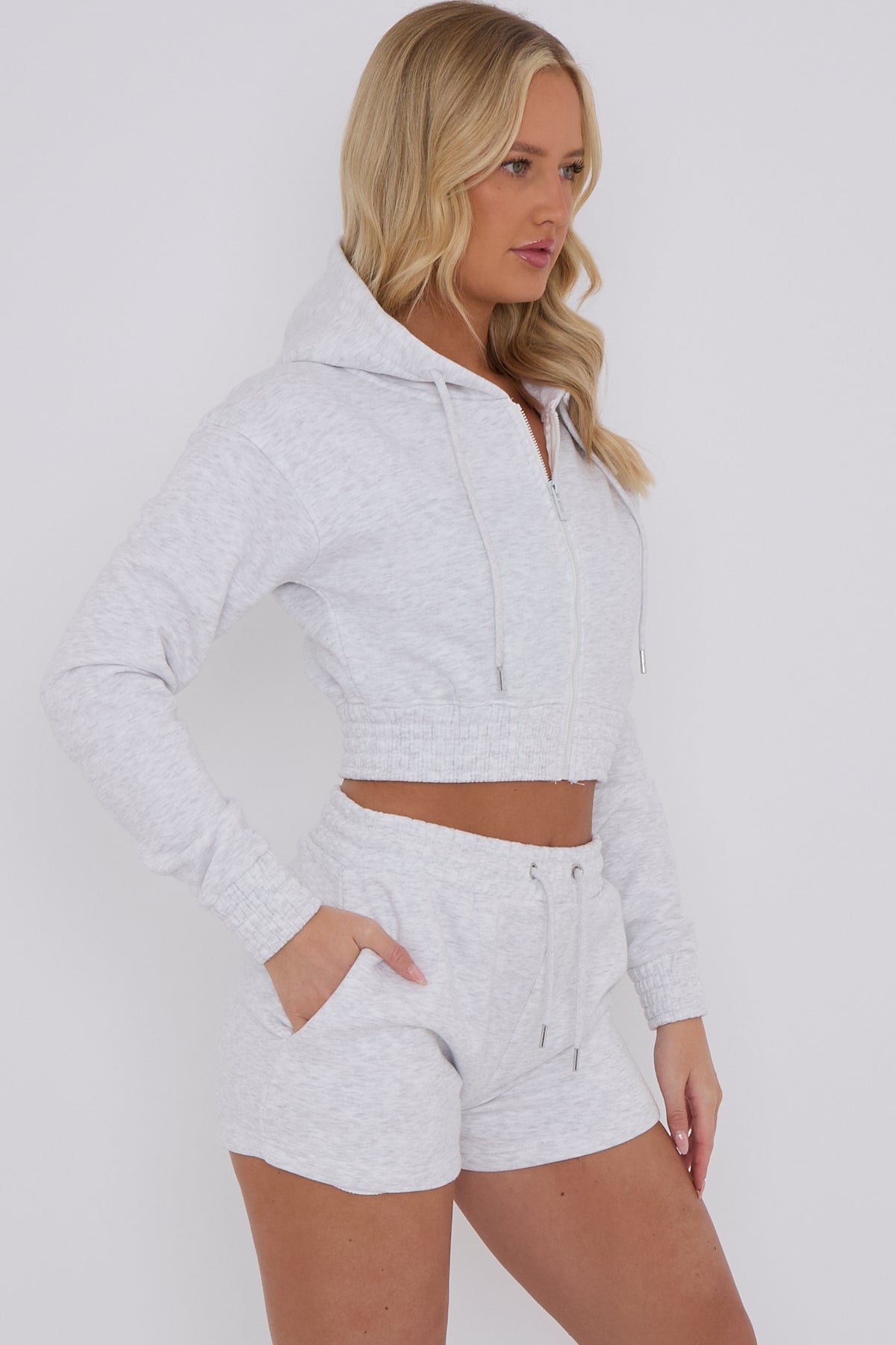 Cropped Full Zip Hoodie and Shorts 2-Piece Set