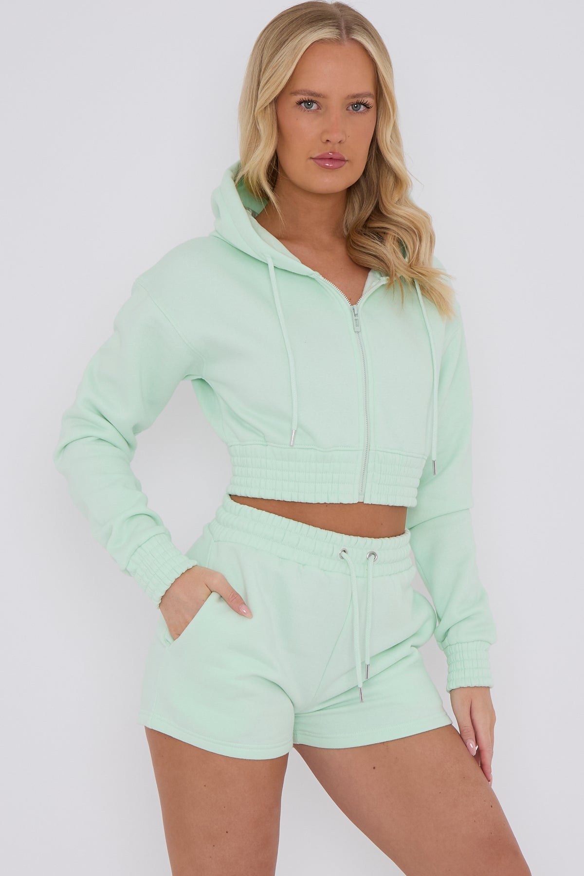 Cropped Full Zip Hoodie and Shorts 2-Piece Set