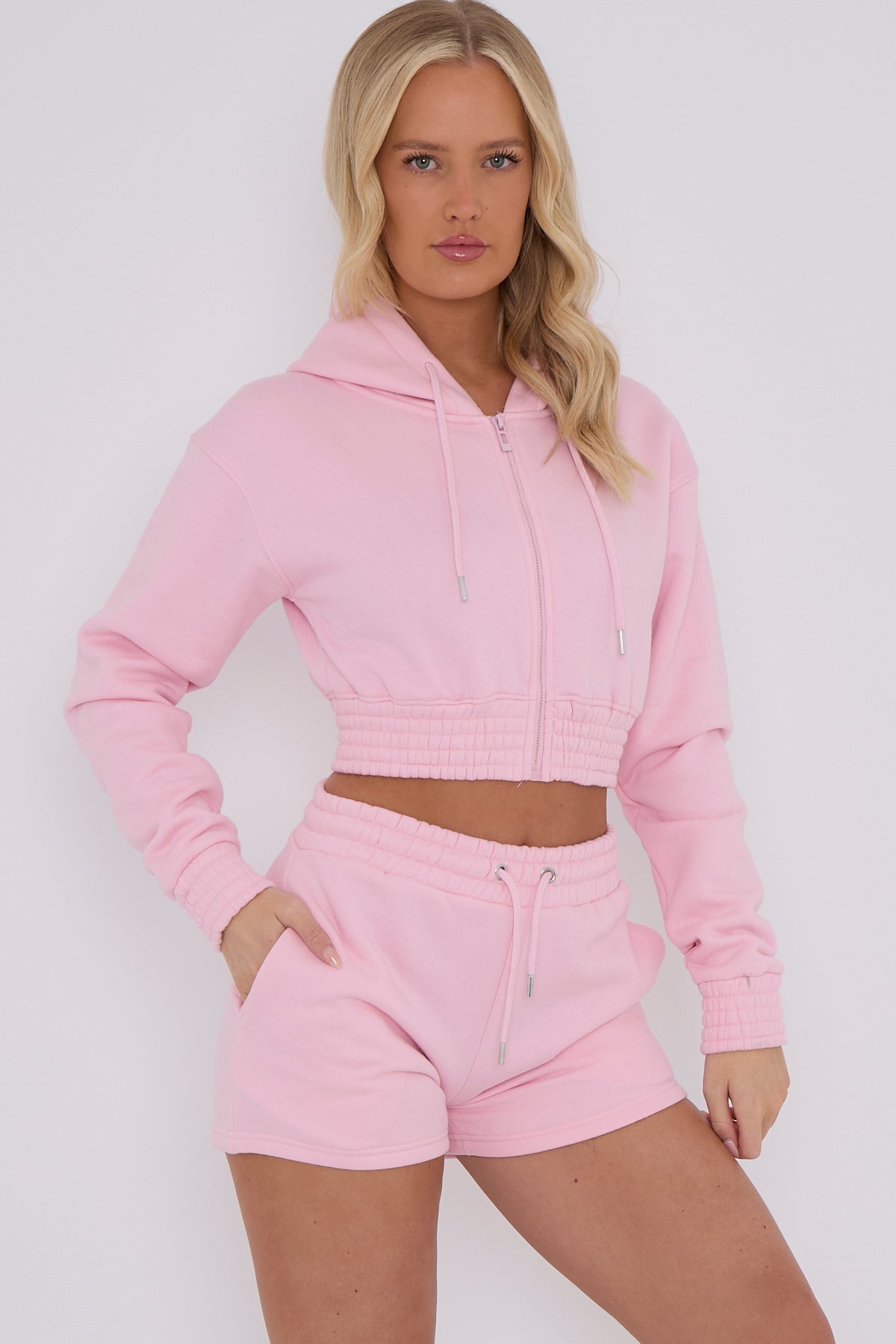 Cropped Full Zip Hoodie and Shorts 2-Piece Set