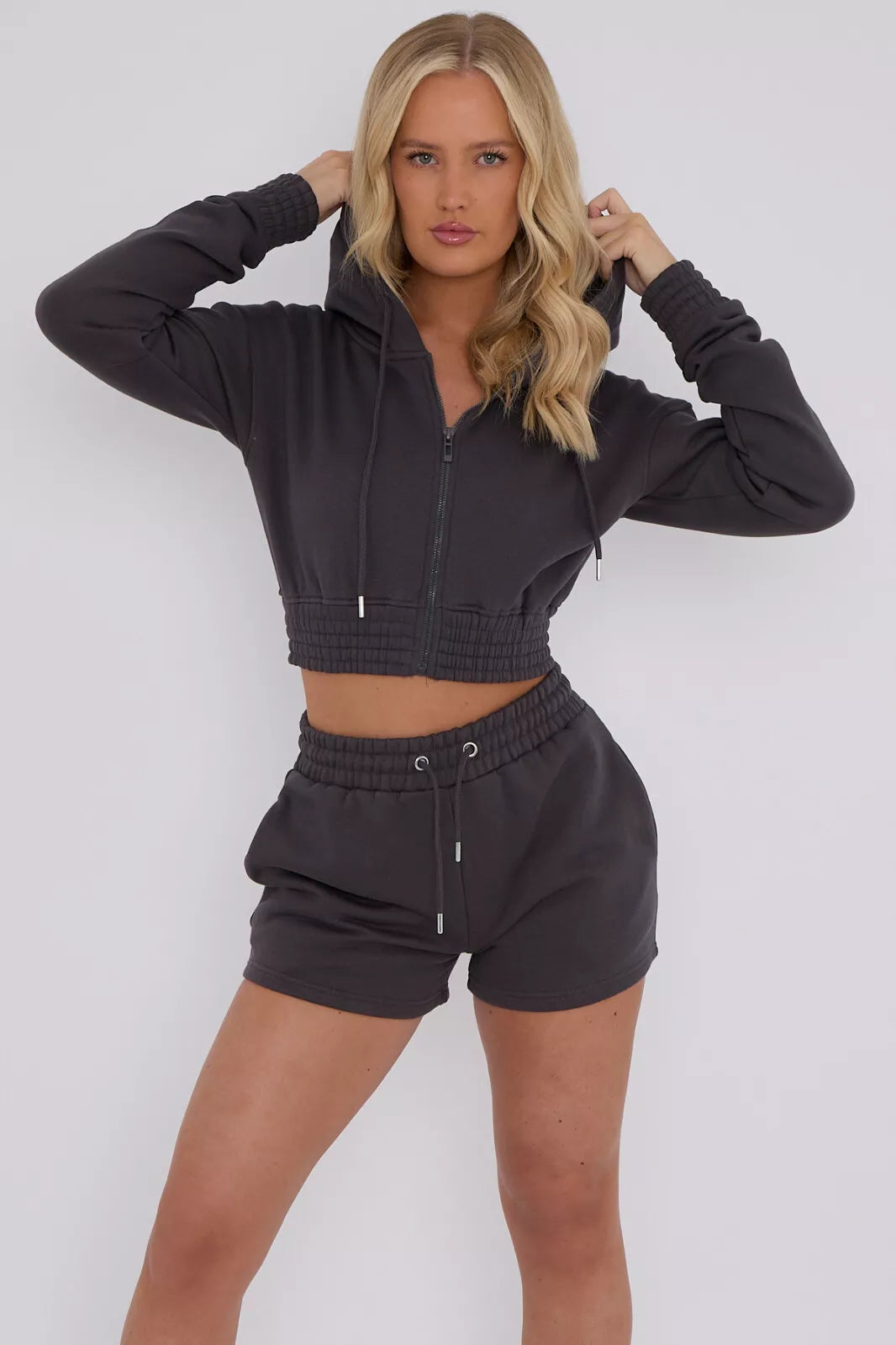 Cropped Full Zip Hoodie and Shorts 2-Piece Set