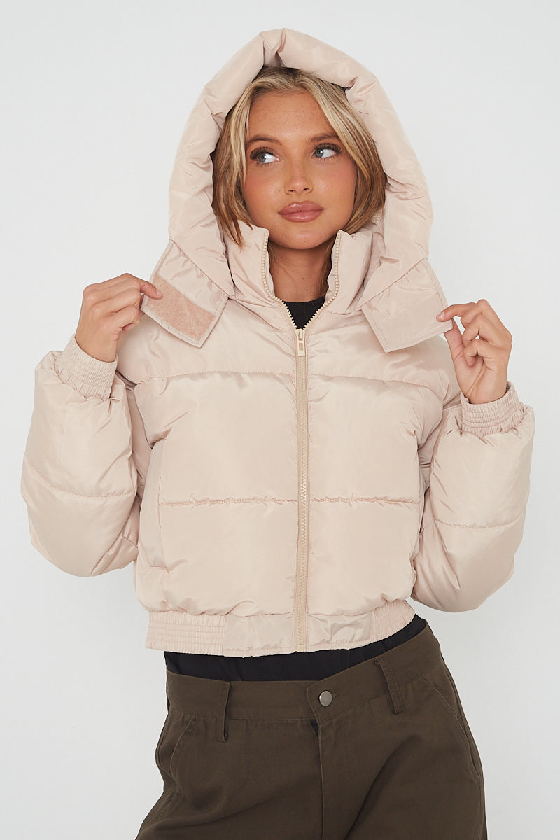 Cropped Puffer Coat with Detachable Hood