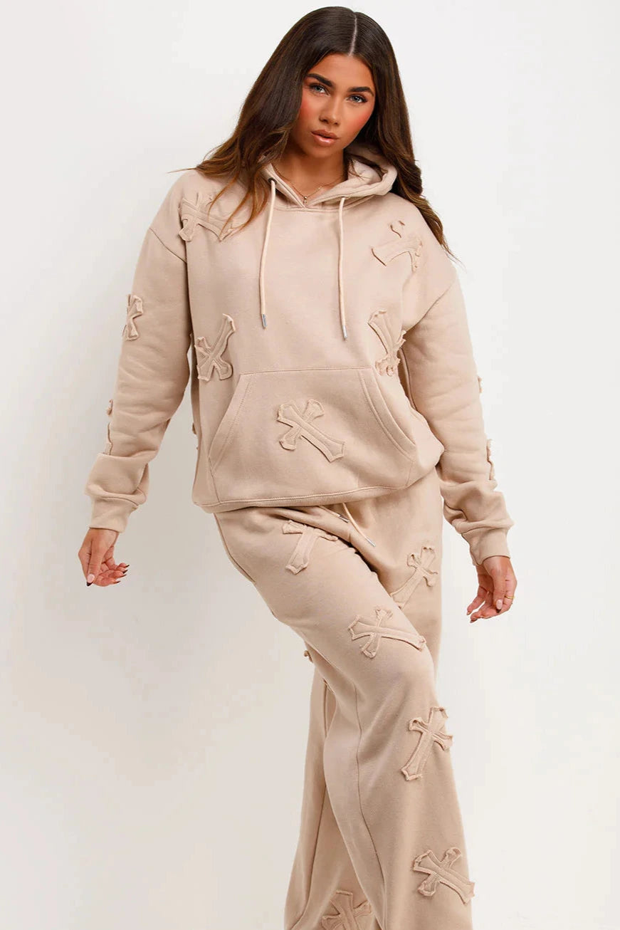 Oversized Hoodie & Cuffed Joggers Tracksuit Plus Size with Cross Detail