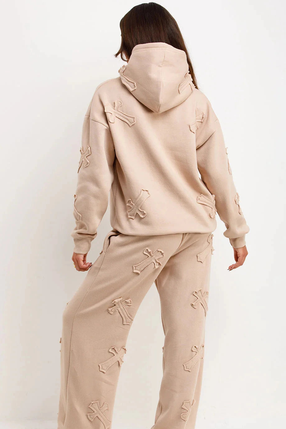 Oversized Hoodie & Cuffed Joggers Tracksuit Plus Size with Cross Detail