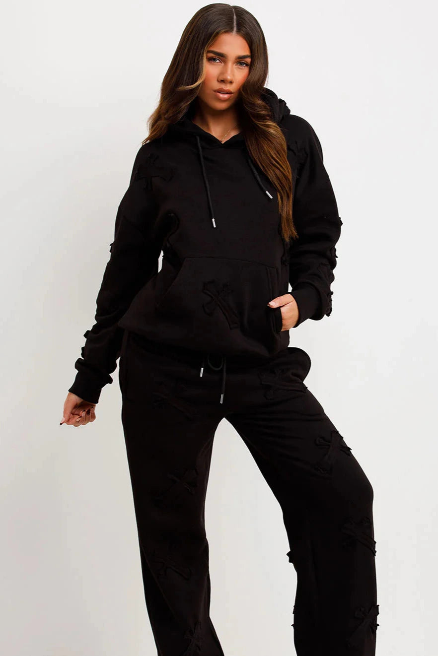 Oversized Hoodie & Cuffed Joggers Tracksuit Plus Size with Cross Detail