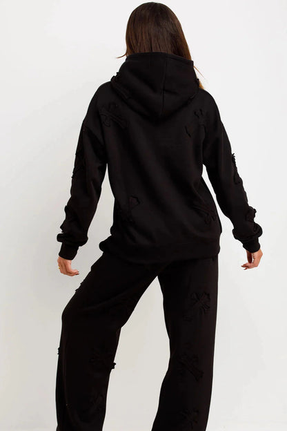 Oversized Hoodie & Cuffed Joggers Tracksuit Plus Size with Cross Detail