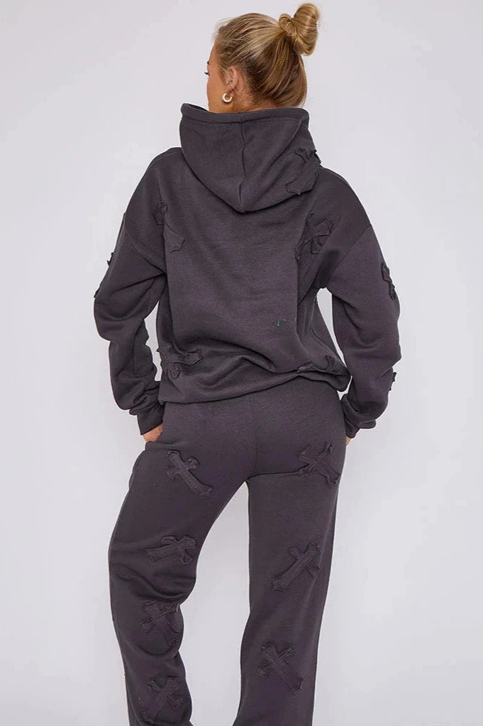 Oversized Hoodie & Cuffed Joggers Tracksuit Plus Size with Cross Detail