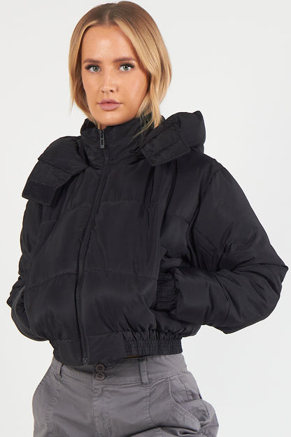 Cropped Puffer Coat with Detachable Hood