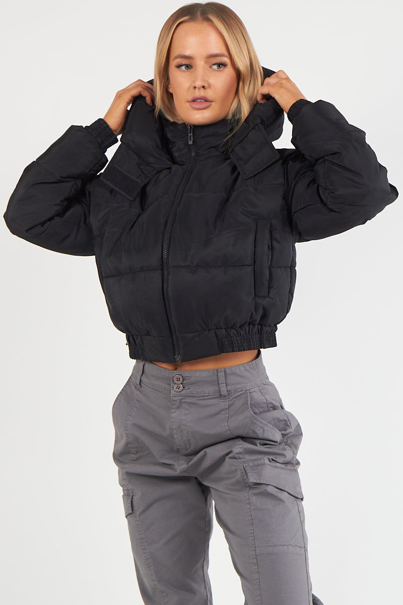 Cropped Puffer Coat with Detachable Hood