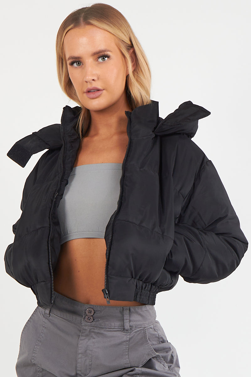 Cropped Puffer Coat with Detachable Hood