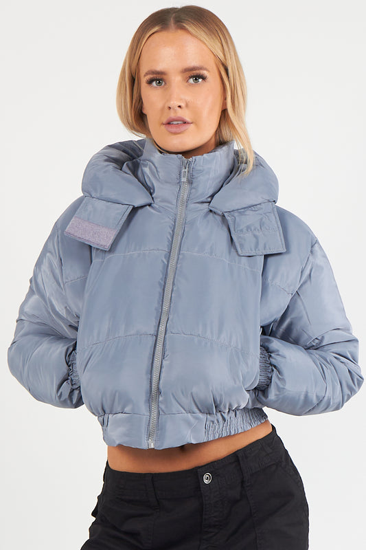 Cropped Puffer Coat with Detachable Hood